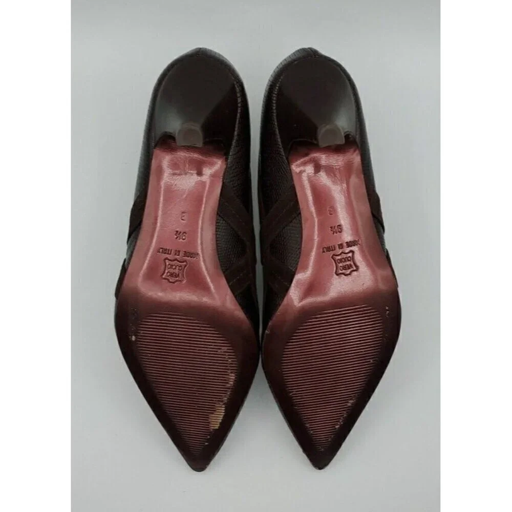 Versani Women's Brown Leather Croc with Suede Trim Heels Size 9.5 B